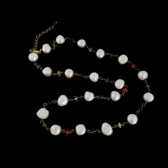 Pearl Necklace Dainty Gemstones Dainty Chain Necklace D2 - Picture 2 of 8